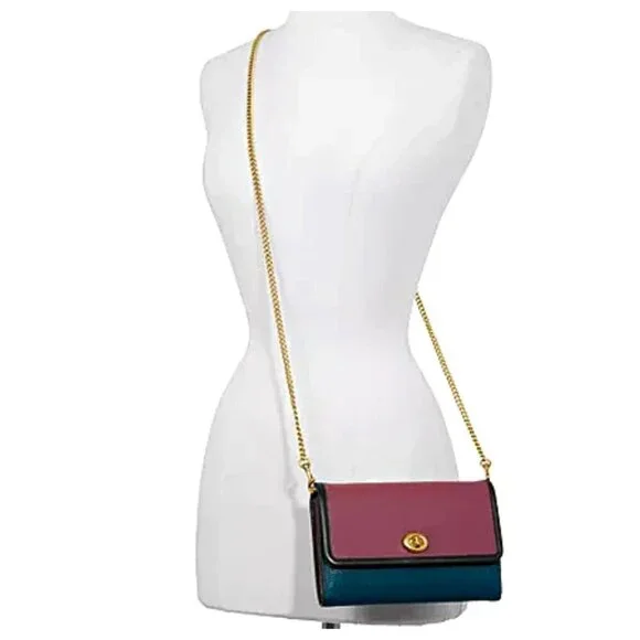 NWT COACH Leather Marlow Stunning Color Block Convertible Bag Brass Tone Accents